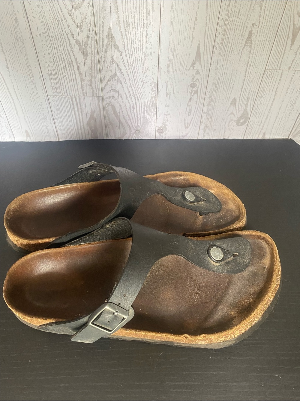 Birkenstock Black Leather Thong Sandals